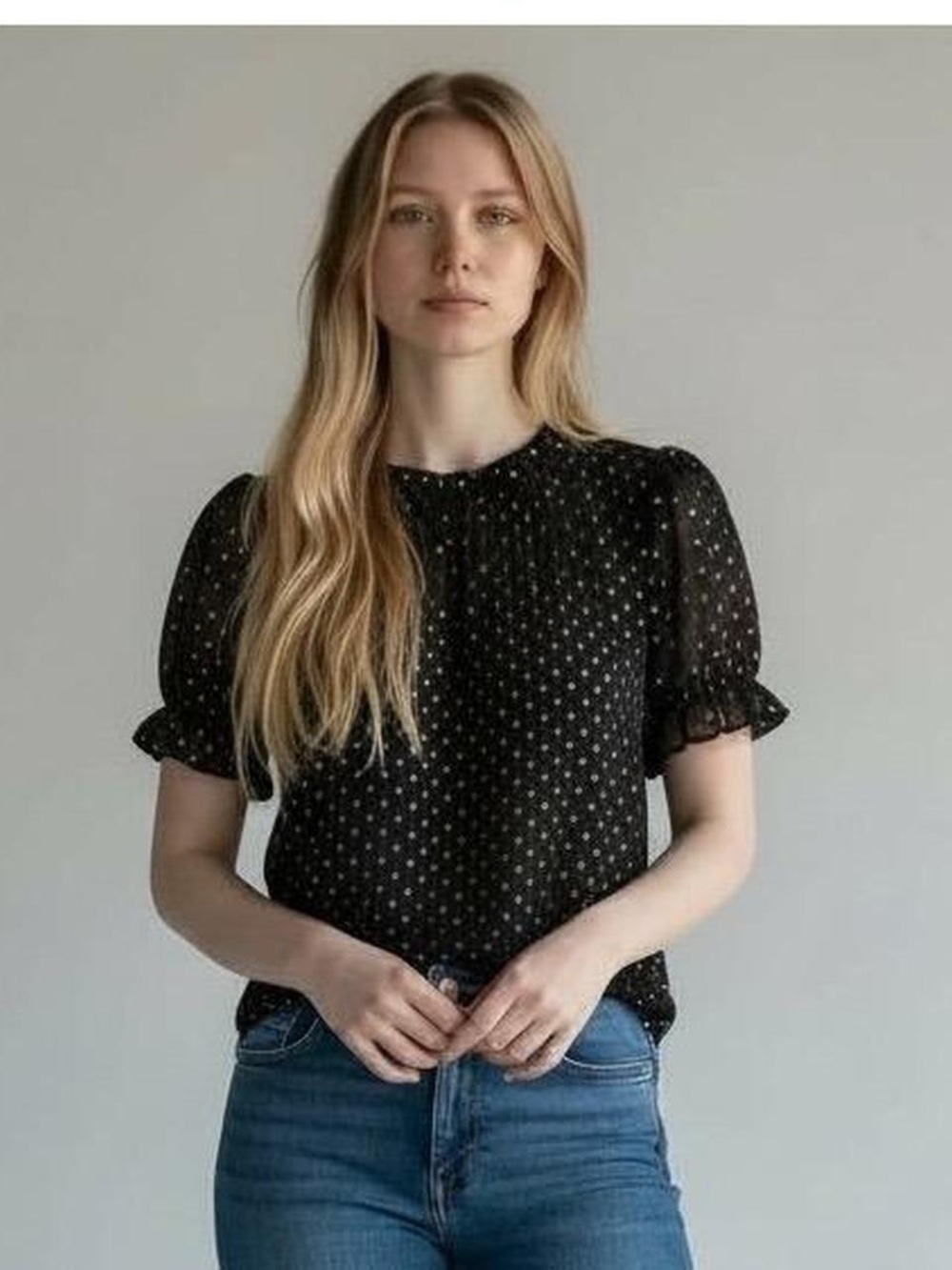 J. Crew Black Short-Sleeve Sequin Dot Blouse Great Condition